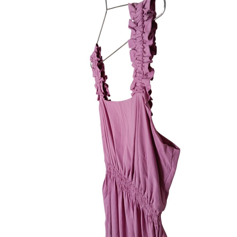 New Easel Los Angeles Tiered Midi Pink Ruffle Strap Pockets Cotton Dress S - Picture 8 of 16